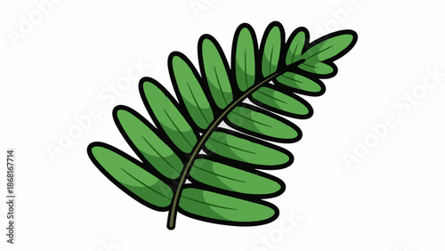 A stylized green frond with multiple oval leaflets