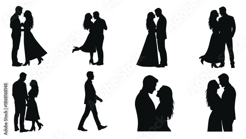 Silhouettes of couples embracing and dancing a romantic and intimate collection