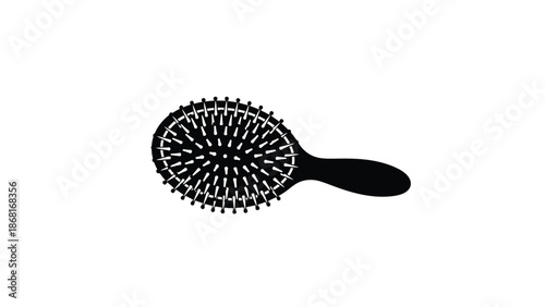 A simple black and white silhouette of a paddle hairbrush on a white background