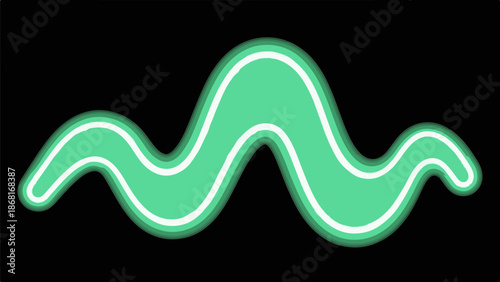 A stylized green wavy line with a white outline on a black background