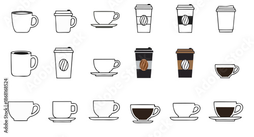 Variety of coffee cups and mugs in different styles and designs