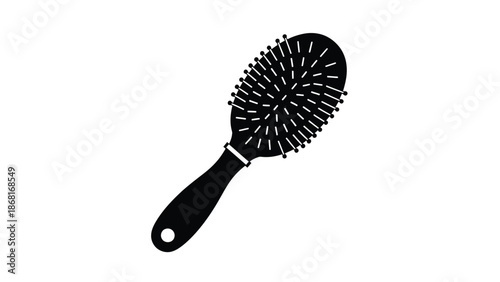 A simple black and white illustration of a hairbrush on a white background