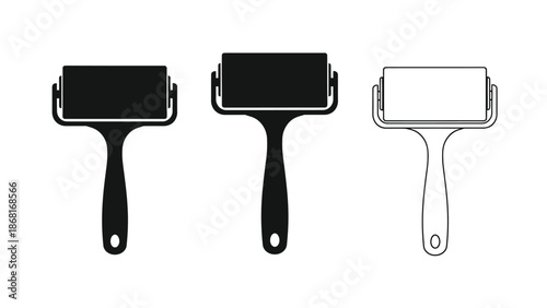 Three paint rollers in varying styles solid black and a white outline