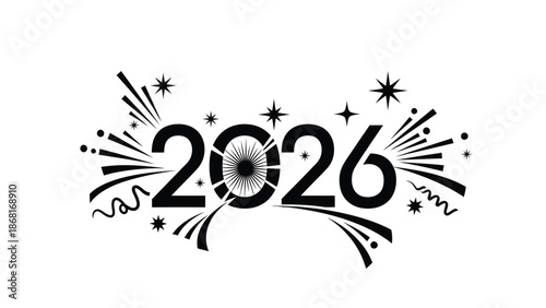Festive new year celebration design with fireworks and the year 2026