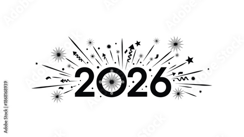 Festive new year celebration with sparkling fireworks and the year 2026