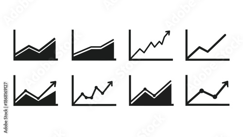 Various chart and graph icons depicting financial data and market trends