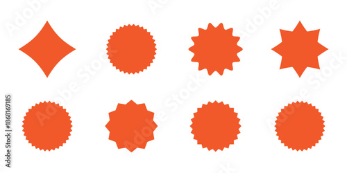 Starburst black sticker set. Collection of special offer sale round shaped sunburst,starburst labels and badges. Promo stickers with star edges. Vector illustration.
