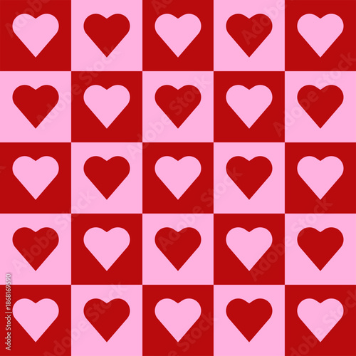 Valentine Heart Pattern in Red and Pink Checkerboard