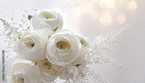 エレガントな白い花のブーケ（結婚式、贈り物、ホワイトベースの美しいイメージカット）