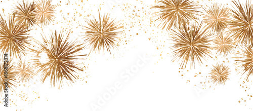 Festive golden fireworks set on a transparent background
