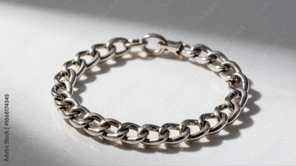 Obraz premium Silver chain bracelet on white surface