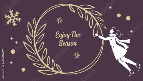 Enjoy The Season A Winter Celebration with Festive Snowflakes and Festive Wreath