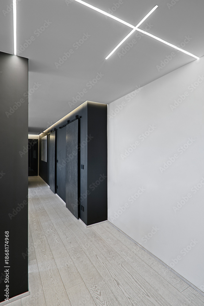 custom made wallpaper toronto digitalModern Residential Corridor with Natural Wood Floor and Recessed Ceiling Lights