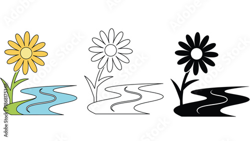 A colorful illustration of a flower growing in different styles and colors.