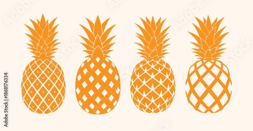 Pineapple Silhouette Vector Set Black Tropical Fruit Icons Collection