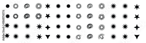 Set of black and white star icons isolated on white background. Vector illustration.