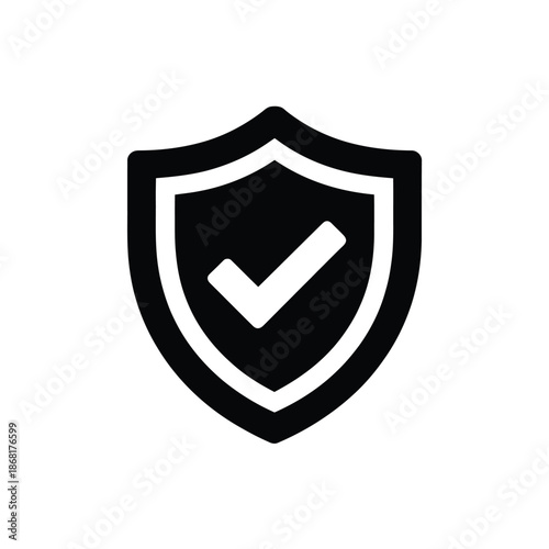 Black shield icon with a white checkmark symbolizing safety and security
