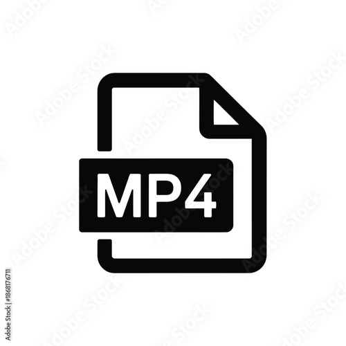 Simple black icon depicting an mp4 video file format symbol