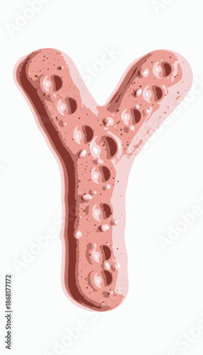 Sculpted Pink Y-Shaped Artistic Form with Intricate Bubble Texture on a Smooth Shiny Surface Creating a Visually Captivating and Tactile Experience