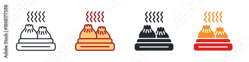 Dumplings Icon Set Multiple Style. Designed In Outline, Blue, Glyph, Dual Tone