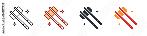 Chop Stick Icon Set Multiple Style. Designed In Outline, Blue, Glyph, Dual Tone