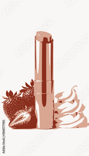 Luxurious Lip Balm Stick with Strawberry Essence and Creamy Swirl for Ultimate Moisturization and Delicious Fruity Scent in Elegant Rose Gold Tube