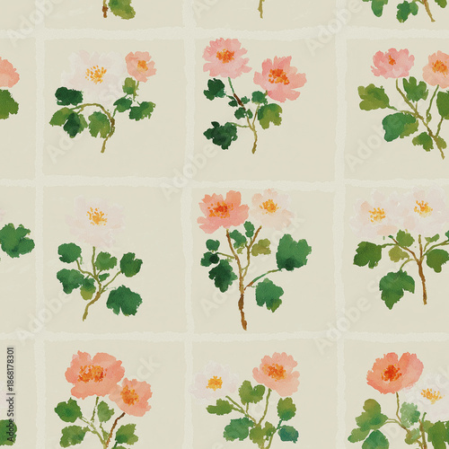 Watercolor Wild Rose Seamless Pattern: A delicate AI-generated repeatable pattern, perfect for wrapping paper, scrapbooking, stickers, notebooks, card covers, fabric, or other creative projects