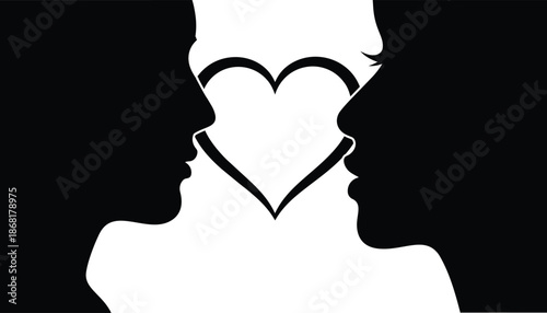 Romantic silhouette illustration of a man and woman couple with love and heart theme