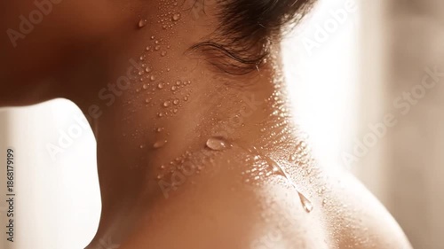 Wallpaper Mural Close Up of Sweaty Neck and Shoulders of a Woman in Warm Tone Against a Blurred Light Background Showcasing Hydration Torontodigital.ca