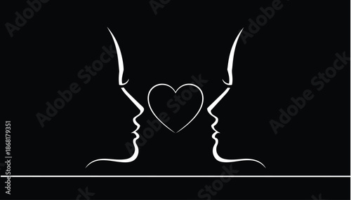 Romantic vector illustration of a woman silhouette with red hair and heart symbols for love and Valentine design