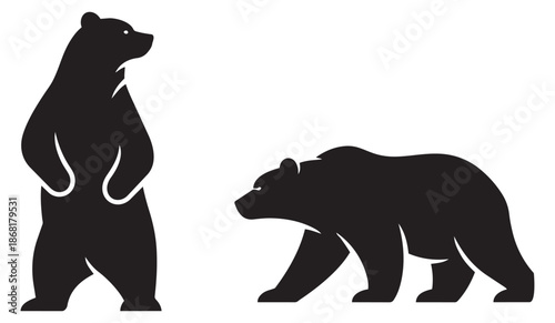 Minimalist bear set featuring a standing and a walking pose for nature and wildlife designs