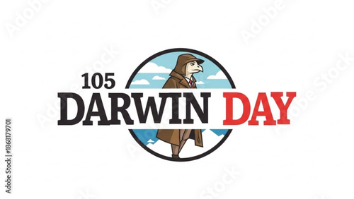 Darwin Day 105 logo with a detective character celebrating science and evolution perfect for educational or event graphics
