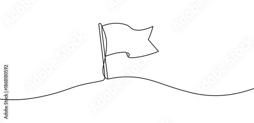 Continuous line art drawing flag pole waving minimalist simple creative design concept artwork
