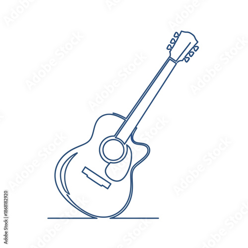 Acoustic Guitar Single Line Drawing, Minimalist Music Instrument Icon