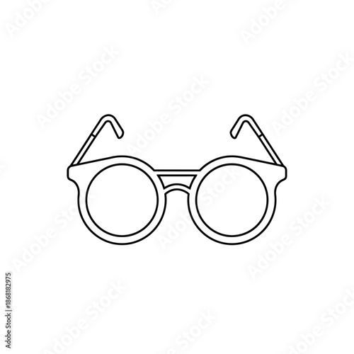 Round Eyeglasses Icon, Simple Line Art, Isolated on White Background