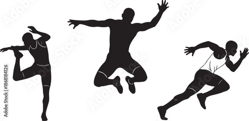 Silhouette of athletic man in various running poses