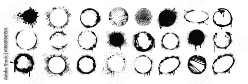 spray paint black circle oval shapes with drips ink