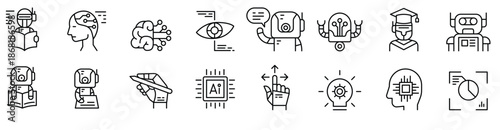 Machine learning icon set in thin line style