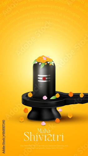 Maha Shivratri In Hindi Text, Mahashivratri Shivling Design. A Hindu festival celebrated of lord shiva night. Translation-The Great Night of Shiva