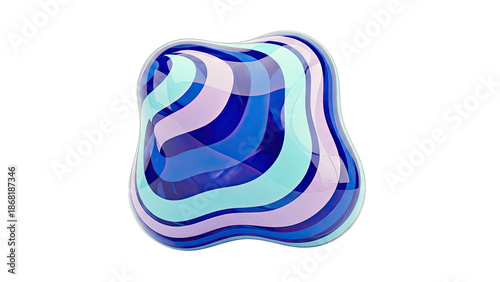 Abstract blob with swirling blue and purple stripes