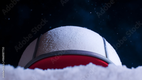 Snow-covered Spherical Object Emerges From a Winter Landscape, Creating Intrigue in a Silent, Snowy Environment