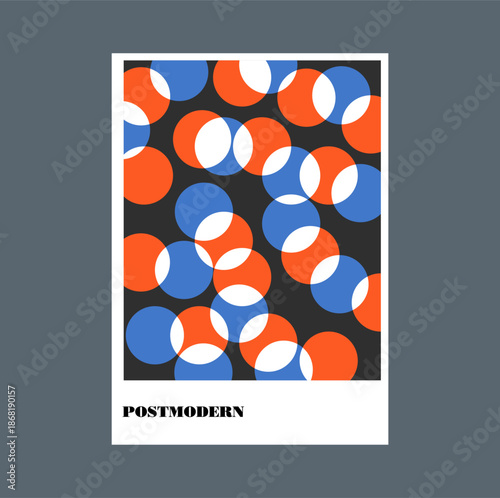 Poster inspired postmodern of vector abstract dynamic symbols with bold geometric shapes, useful for web background, poster art design, magazine front page, hi-tech print, cover artwork.