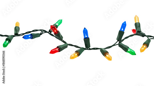 Classic multi-color Christmas string lights with green wire vector
