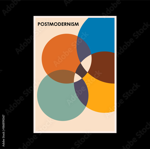 Poster inspired postmodern of vector abstract dynamic symbols with bold geometric shapes, useful for web background, poster art design, magazine front page, hi-tech print, cover artwork.