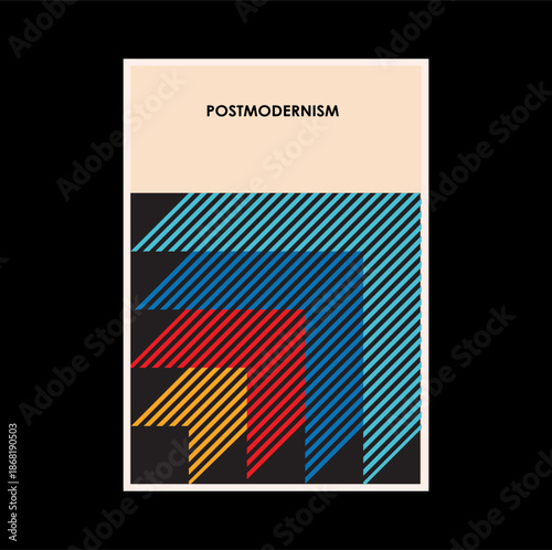 Poster inspired postmodern of vector abstract dynamic symbols with bold geometric shapes, useful for web background, poster art design, magazine front page, hi-tech print, cover artwork.