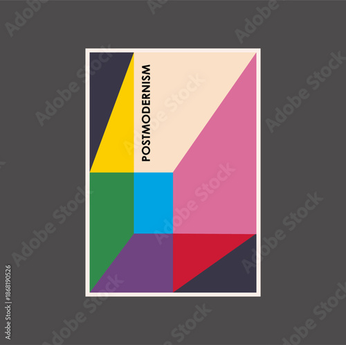 Poster inspired postmodern of vector abstract dynamic symbols with bold geometric shapes, useful for web background, poster art design, magazine front page, hi-tech print, cover artwork.