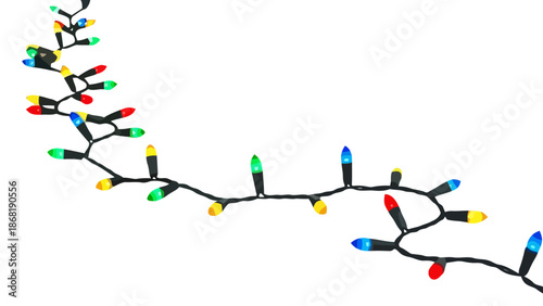 Simple minimalist colorful festive string lights isolated on white.