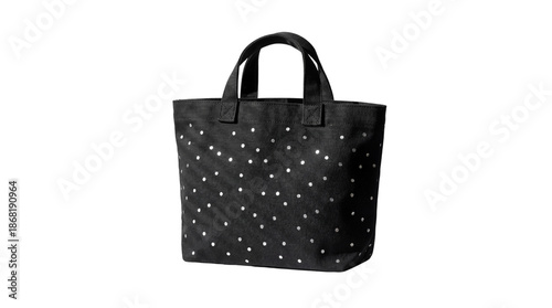 Black Fabric Tote Bag with White Polka Dots Product Shot