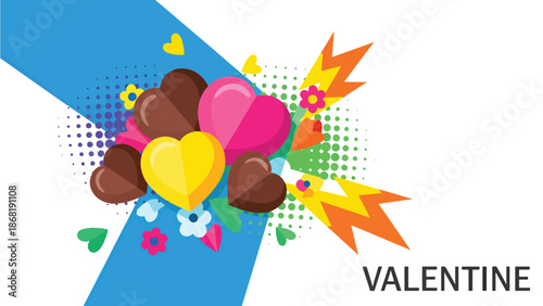 Vibrant Valentine's Day celebration with colorful balloons and chocolates