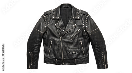 Black Leather Studded Motorcycle Jacket Product Shot